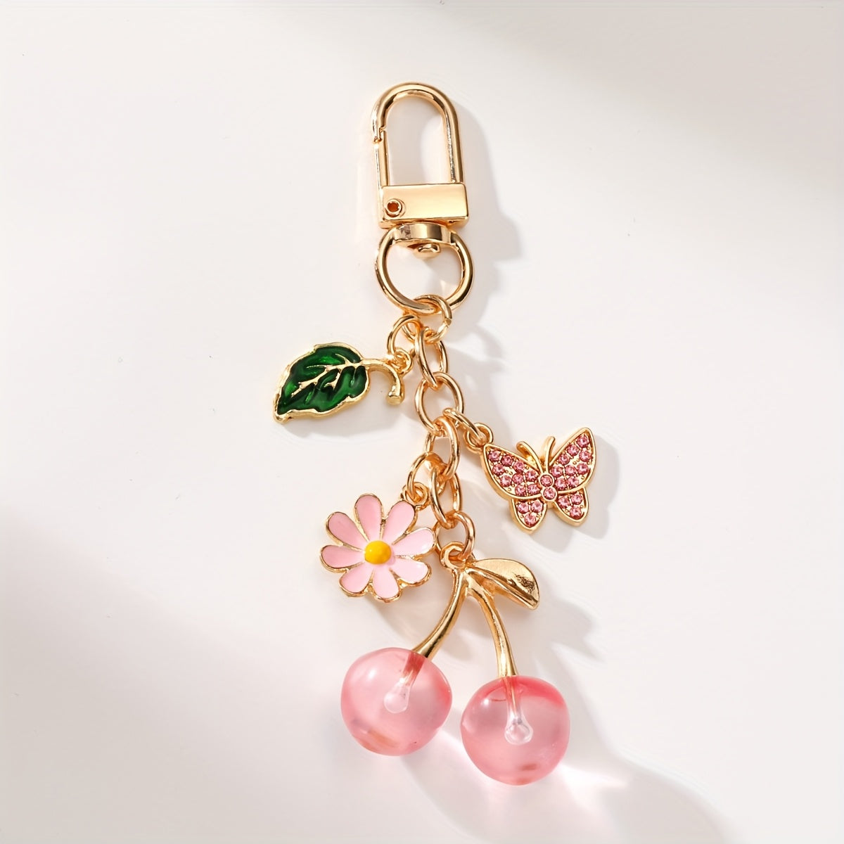 TEMU 1pc Y2k Cherry & Ladybug Keychain - Transparent Cherry & , Golden-tone Metal Clasp, Durable Alloy, Bags, Backpacks, And Keys, Bag Charm | Y2k