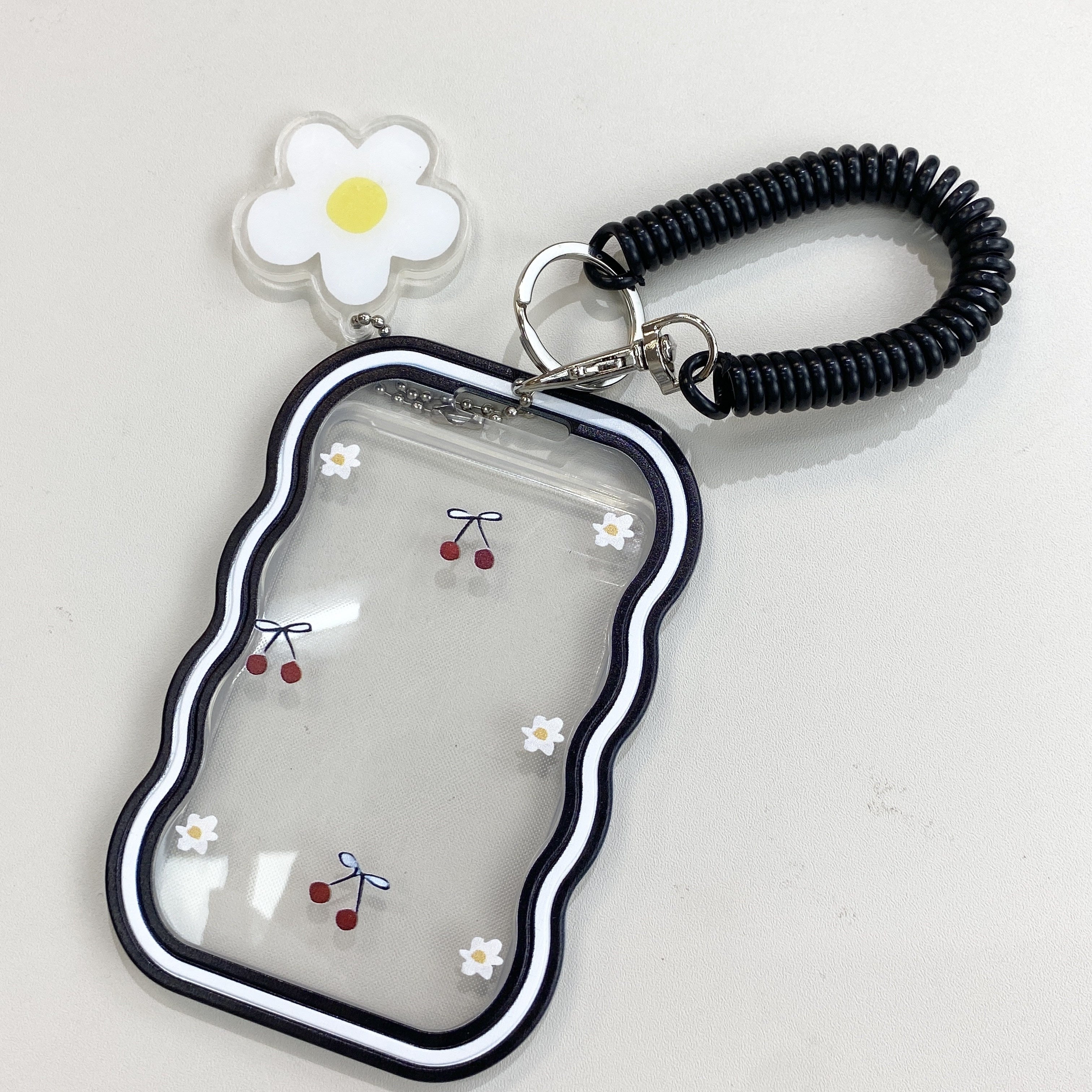 TEMU Cherry Tpu Card Holder With Spring Lanyard - Id & Work Badge Protector, Daily Use & Travel