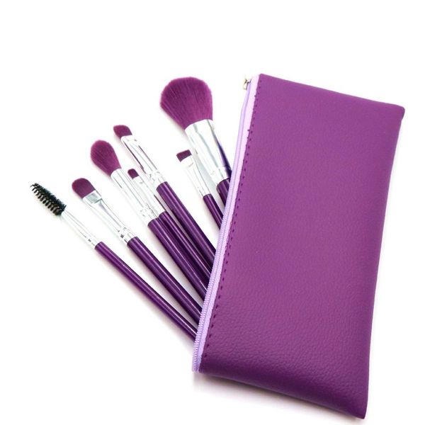 Makeup Brushes black pink purple 7pcs makeup brushes set plastic handle nylon hair with zipper leather case CL250118