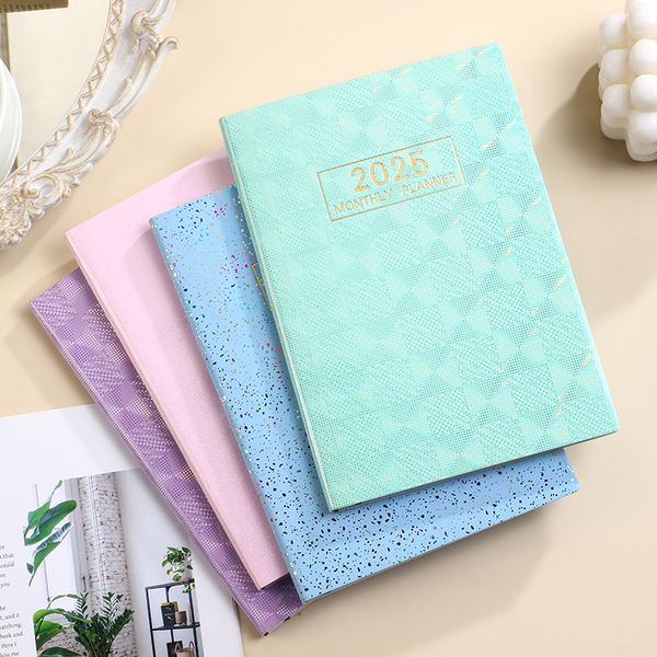 2025 a5 laser English calendar book colorful star color plan book thin leather weekly calendar notebook