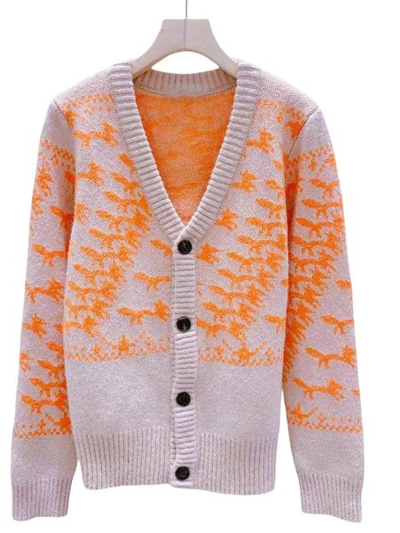 y n Autumn Winter Fox Knit Cardigan Sweater For Women Long Sleeve Top Pullover Knitwear Outerwears Clothes 241216