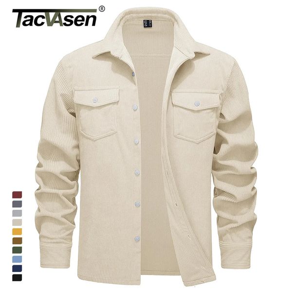 TACVASEN Corduroy Shirt Jackets Mens Long Sleeve Button Up Lightweight Jacket Spring Fall Streetwear Shacket Tops Outwear Males 241024