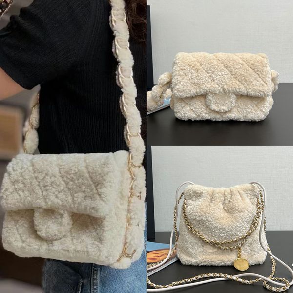 New 10A Small Flap Bag Luxury Designer Shearling Lambskin Shoulder Bag Golden Hardware Chain Crossbody Bag Zipper Pocket Handbag Women Casua