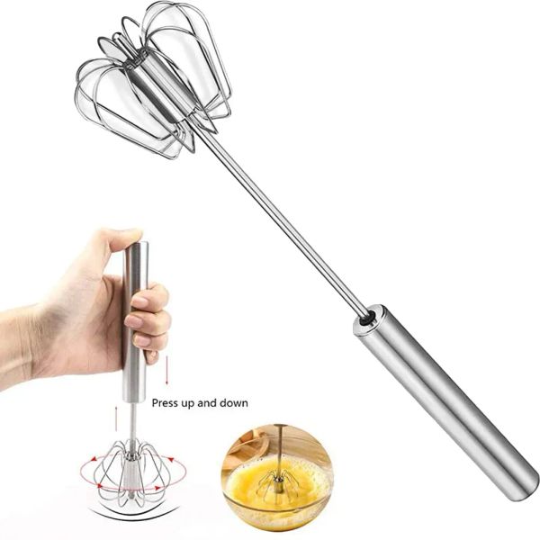 Semi-automatic Mixer Beater Manual Self Turning 304 Stainless Steel Whisk Hand Blender Egg Cream Stirring Kitchen Tools Wholesale 1017