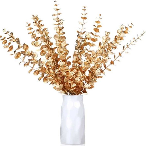 5pcs-Lot Artificial Gold Eucalyptus Branch Stem Artificial Plants for Wedding Flower Arrangement Greenery He Decoration PeonyT250118