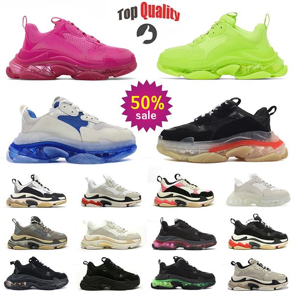 New Designer Triple S Men Women Shoes Casual Plataforma de tênis Clear Clear Black White Grey Vermelho Pink Azul Real de Neon Green Mens Ten