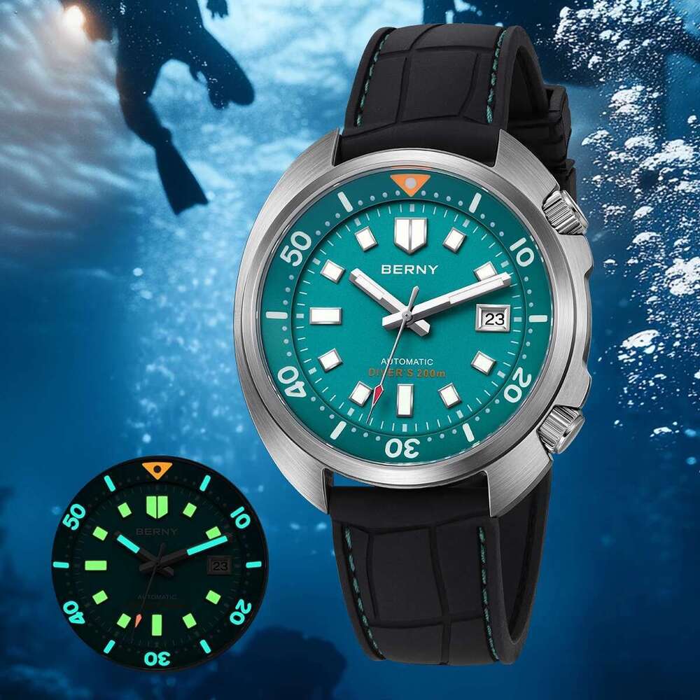 20ATM Diver For Mechanical Green Dial Original Design NH35 Automatic Sapphire Diving Luminous Men Watch