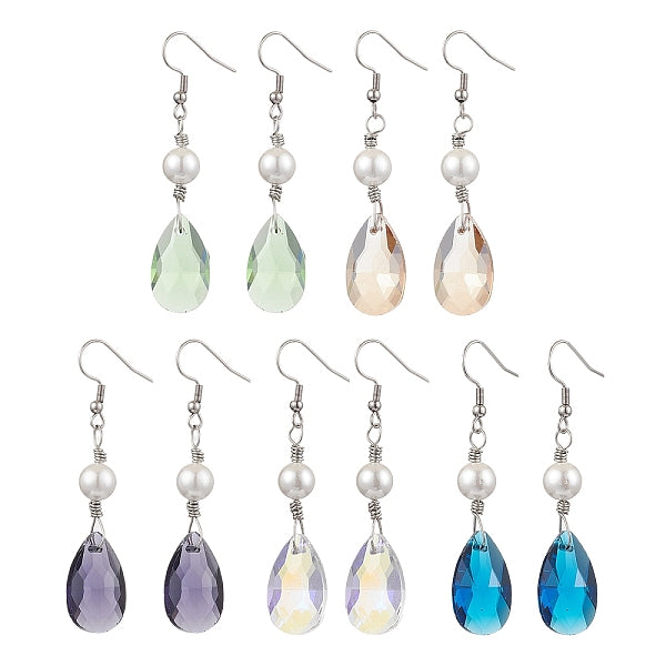 Boucles d'oreilles pendantes en perles de verre et de coquillages