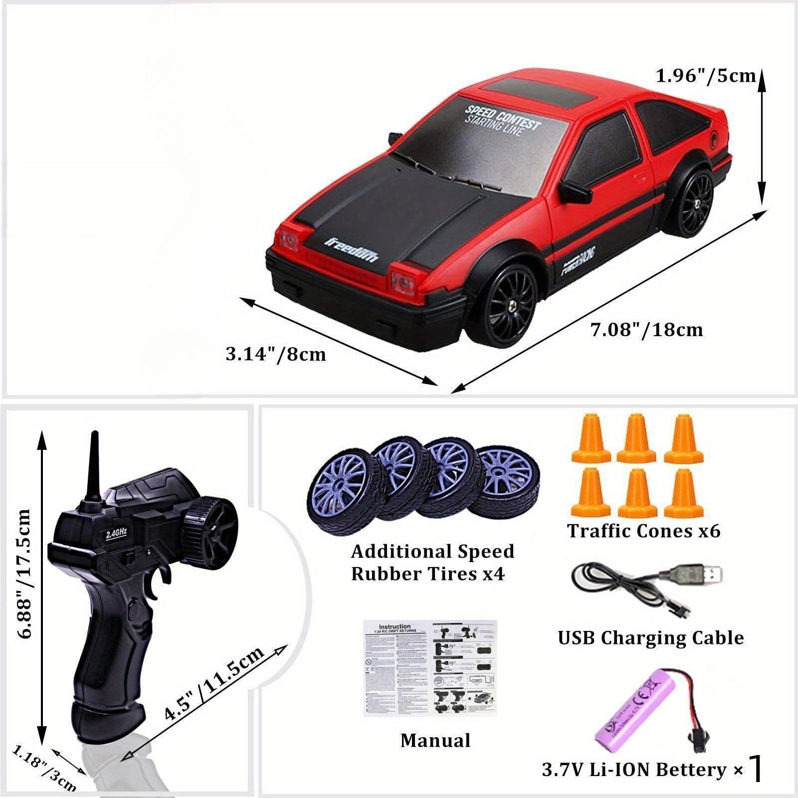 TEMU 2.4g Drift Car, 1:24 Fast Car, 4wd Led Light Drift Tire Racing Sports Remote Control Car Toy, Christmas Birthday Gift