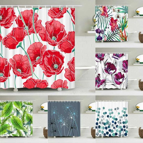 High Quality Colorful Flowers Fabric Shower Curtain Waterproof Printing Floral Bath Curtains for Bathroom Decorate with Hooks Y240815
