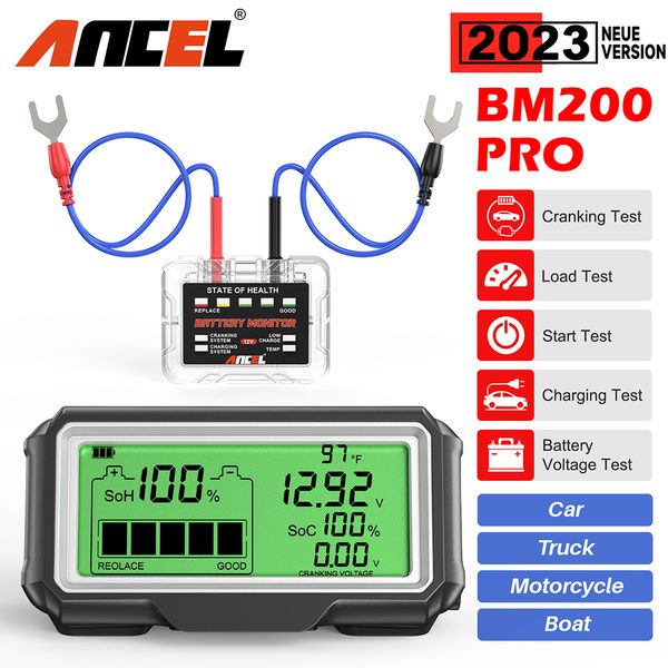 BM200 ANCEL PRO 12V LED Car Battery Tester Monitor Head-Up Display Battery Health Analyzer SOH SOC Charging Tester Tools