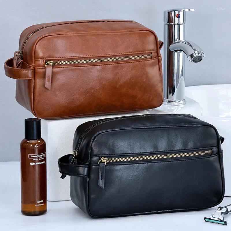 Cosmetic Bags Men Business Travel Wash Toiletry Bag Waterproof PU Leather Bathroom Shaving Tools Organizer Makeup Pouch Women