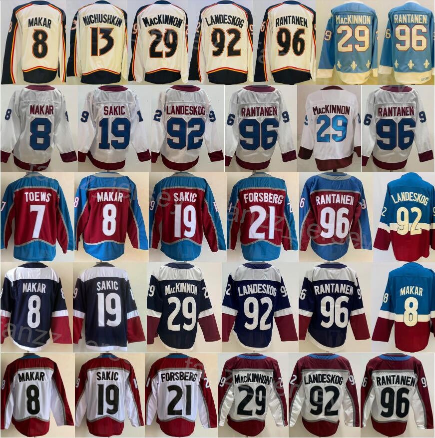 Men 2023 Reverse Retro Hockey 19 Joe Sakic Jersey 8 Cale Makar 29 Nathan MacKinnon 92 Gabriel Landeskog 96 Mikko Rantanen 7 Devon Toews 21 Peter For