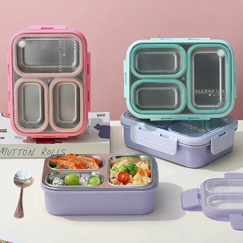 Stainless Steel Microwaveable Lunch Box Kids Compartments Bento Box Food Storage Container Thermal Lunch Box For School Office M250227
