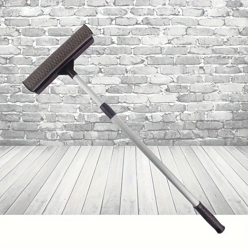 TEMU 1pc, Deluxe 2-in-1 Glass Wiper - Long Handle Double-sided Window Glass Floor Cleaning Scraper Brush With Water Squeegee Function - Ideal For