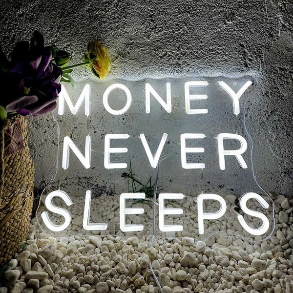 New Arrival Money Never Sleeps Customized USD Neon Lights Entrepreneur Incentive Room Party Store Bar Studio Player Wall Decoration LED Ligh