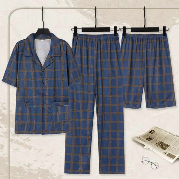 2025S designer sleepwear short sleeved pants pure cotton three piece men home suit set