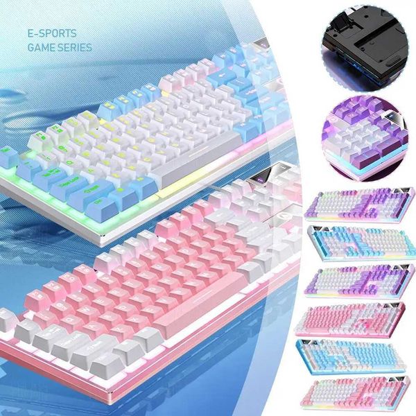 104 Keys Gaming Keyboard Wired Keyboard Color Matching Backlit Mechanical Feel Keyboard Wired Ergonomic Keyboard for Game L H4X3LX241031