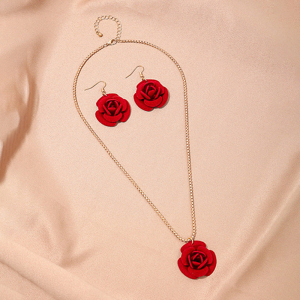 Ensembles de colliers et boucles d'oreilles pendantes en fer et plastique rose pour femmes