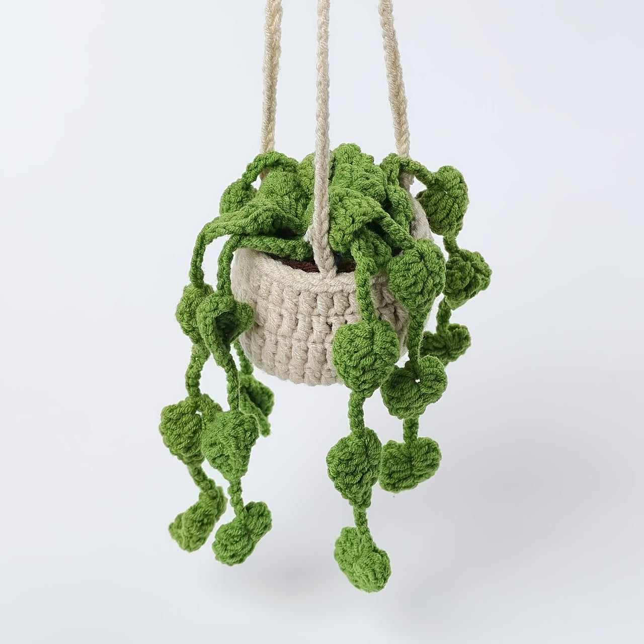 TEMU Handmade Knitted Car Accessories, Plant Yarn Crochet Mirror Decoration Pendant, Interior Car Parts.