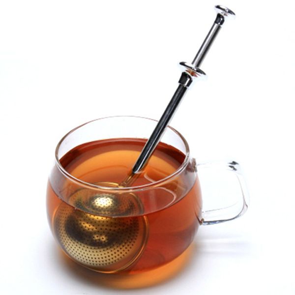 Tea Strainer Ball Push Teas Infuser Loose Leaf Herbal Teaspoon Strainers Filter Diffuser Home Kitchen Bar Drinkware Stainless dh98