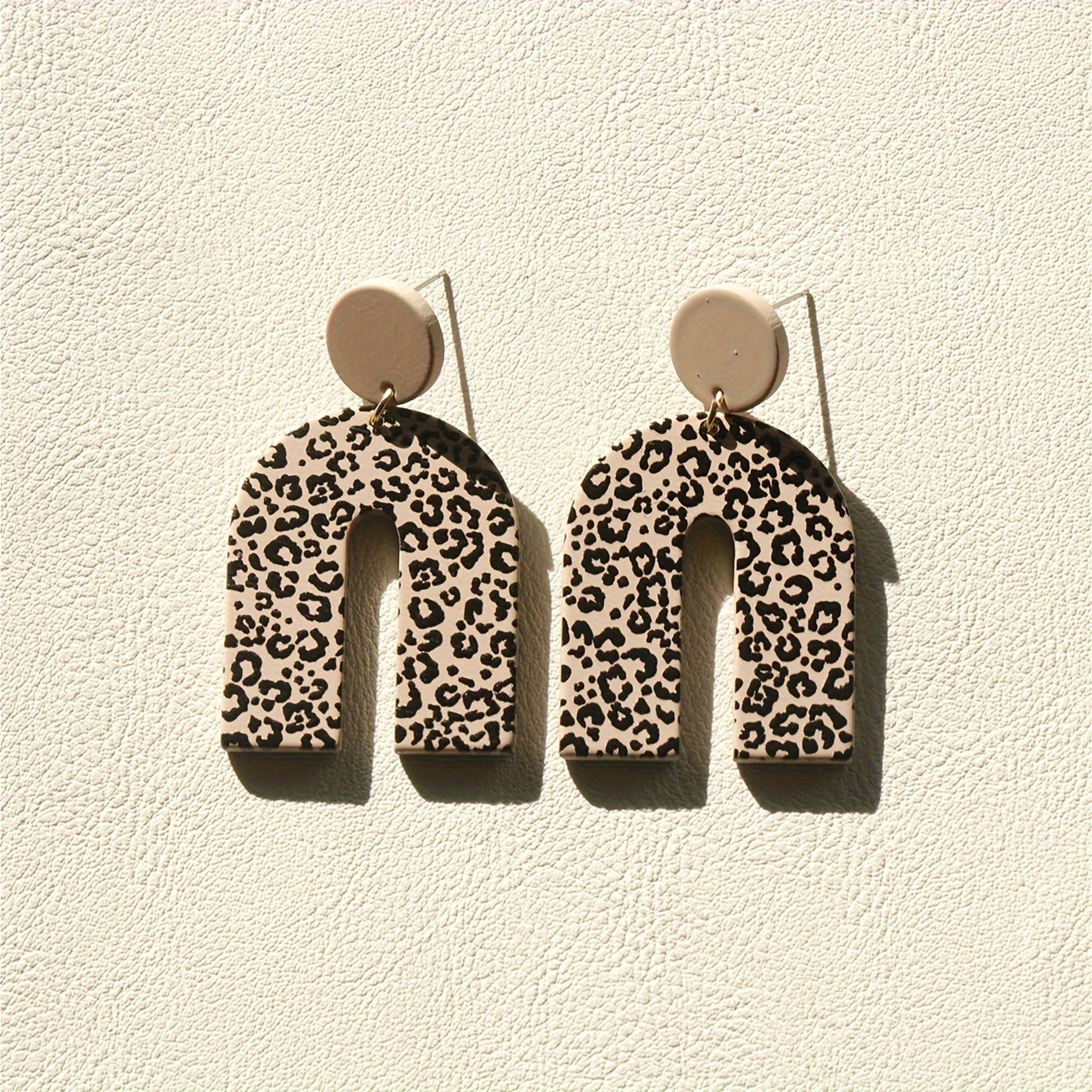 TEMU 1 Pair Of -chic Leopard Print Dangle Earrings - Vintage-inspired Acrylic With Polymer Clay Texture, Stainless Steel Posts, U-shaped Design For A