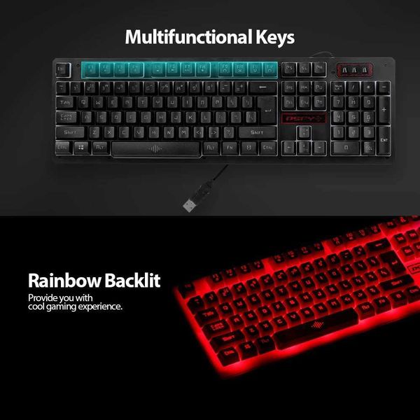Keyboard Mouse Combos Wired Gaming USB Keyboard and Mouse Combo Set 3 Color Backlit Gaming Keyboard For Pc Gamer 2000DPI Waterproof Wired Ke