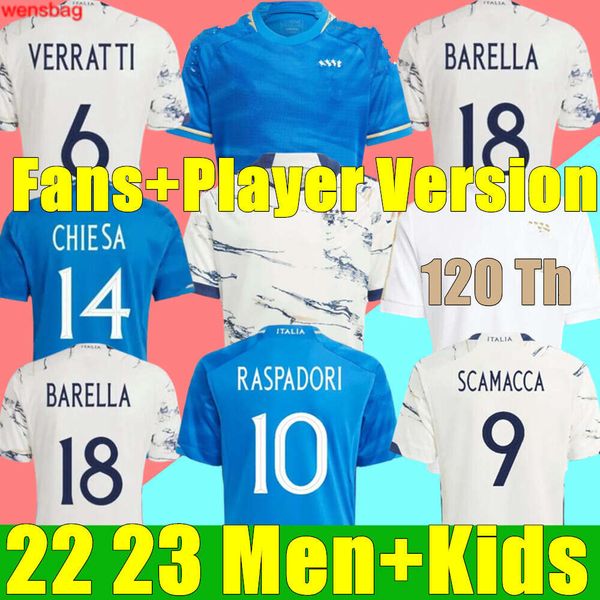 125th Italy Soccer Jerseys Player Version Maglie Da Calcio Long Sleeve PELLEGRINI CHIESA BARELLA Italia 23 Football Shirts T Women Men Set K