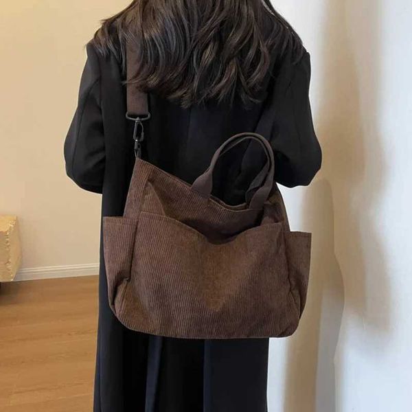 Simple Color Multi-pocket Corduroy Large-capacity Casual Backpack Suitable for Outdoor Travel Commuting Work HandbagsC241031