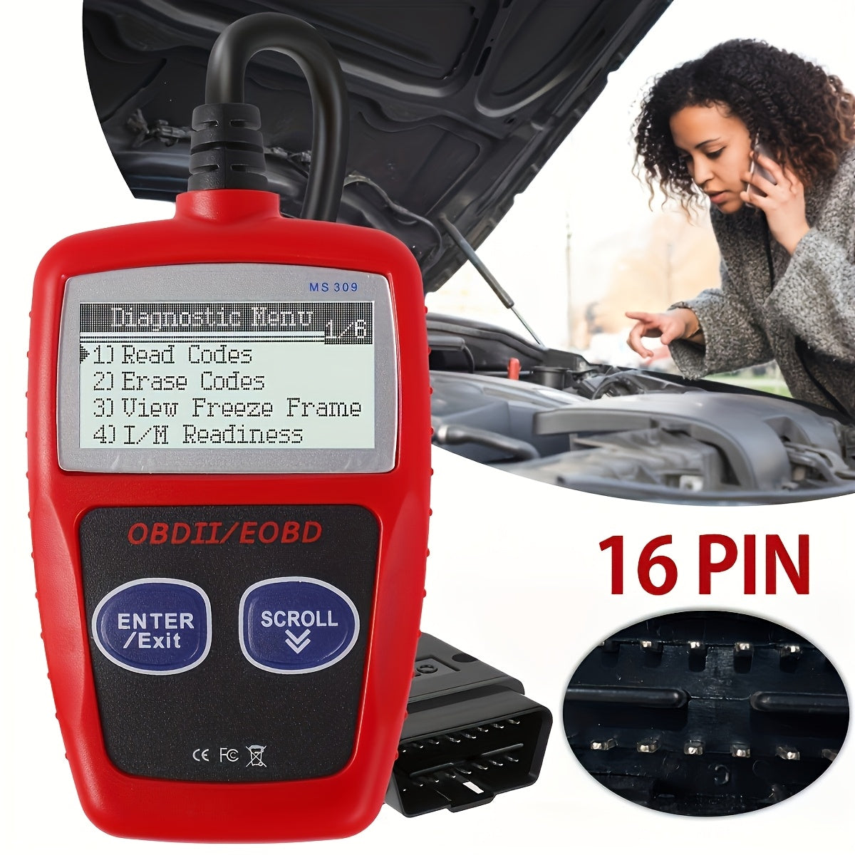 TEMU Obdii Car Diagnostic Scanner - Engine Code Reader With I-m Readiness, Freeze Data View & Code Erase, Multi-language Support For Us, European &