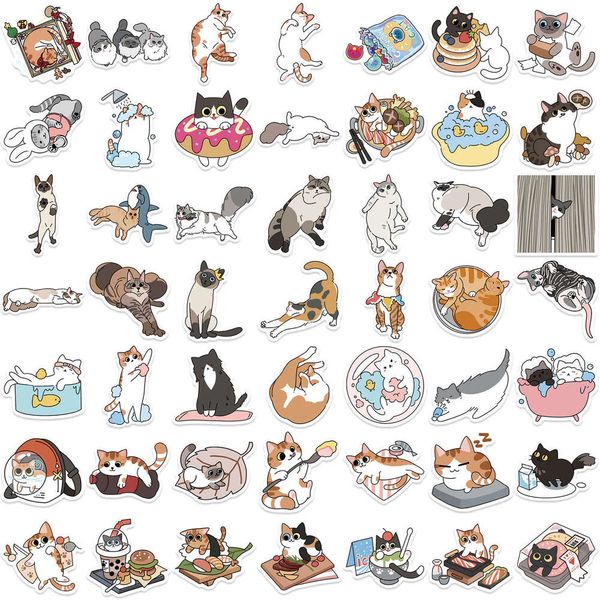 50 Cartoon Watercolor Cat Graffiti Stickers Decorative Guitar Notebook Lage DIY