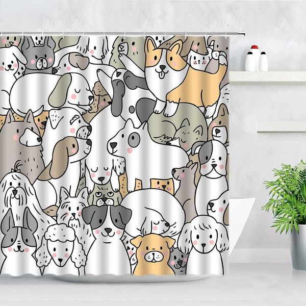 Interesting cartoon dog shower curtain 3D cute animal cat simple Nordic home bathroom decoration screen waterproof bathroom curtain W240808