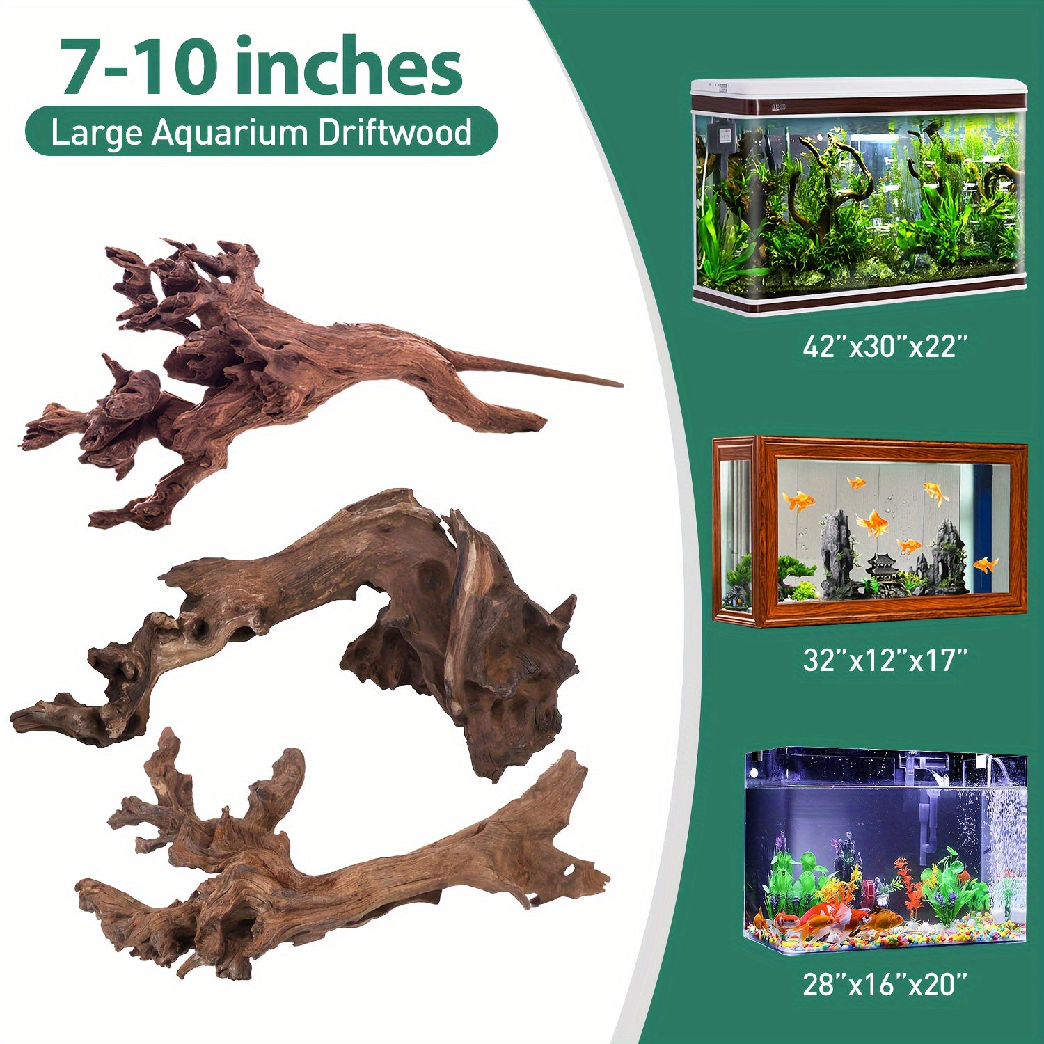 TEMU 3pcs Natural Large Driftwood For Aquarium Decor, Sinking Wood Fish Tank Decor For Aquarium, Reptile Tank