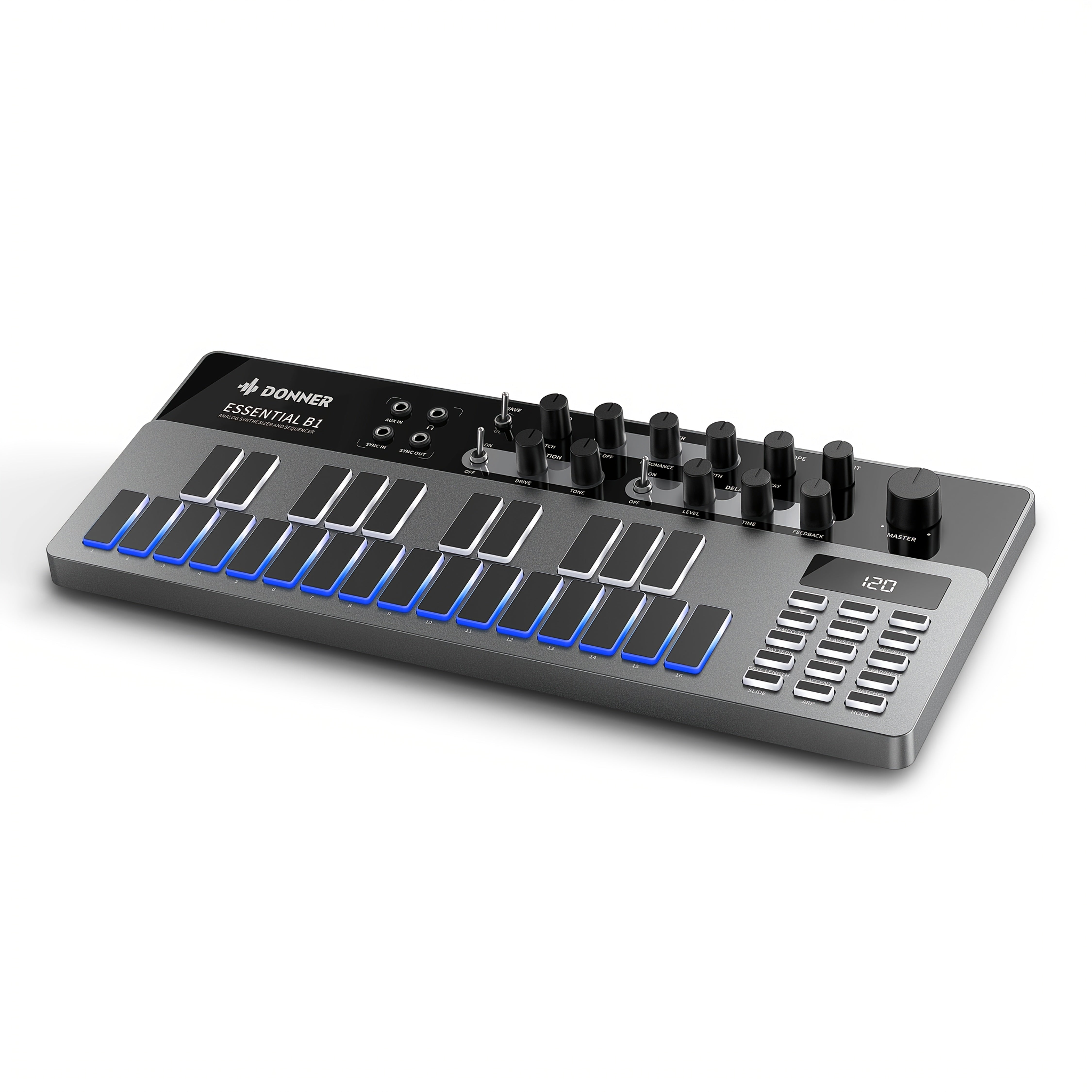 TEMU Donner Bass Synthesizer Keyboard Delay Effects Classic 128 Patterns Memory Acid Sound Midi Pad Tabletop For Beginner Dj Gift