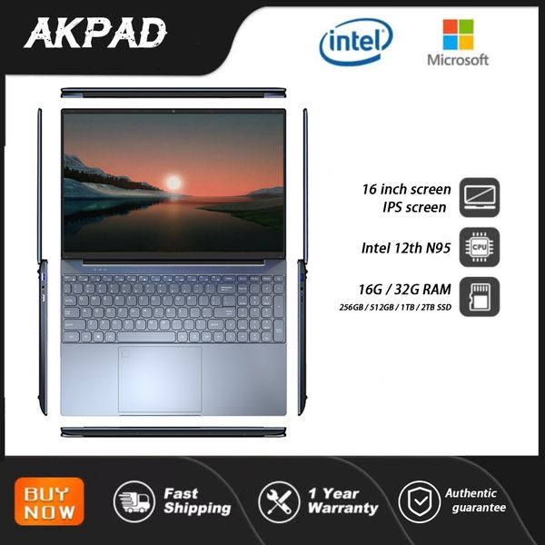2023 AKPAD Max 32G Ram Laptop 16.1&quot; IPS Ultra HD 12th Gen Intel N95 Processor 3.4Ghz SSD Windows 10 11 Pro Ultrabook Notebook