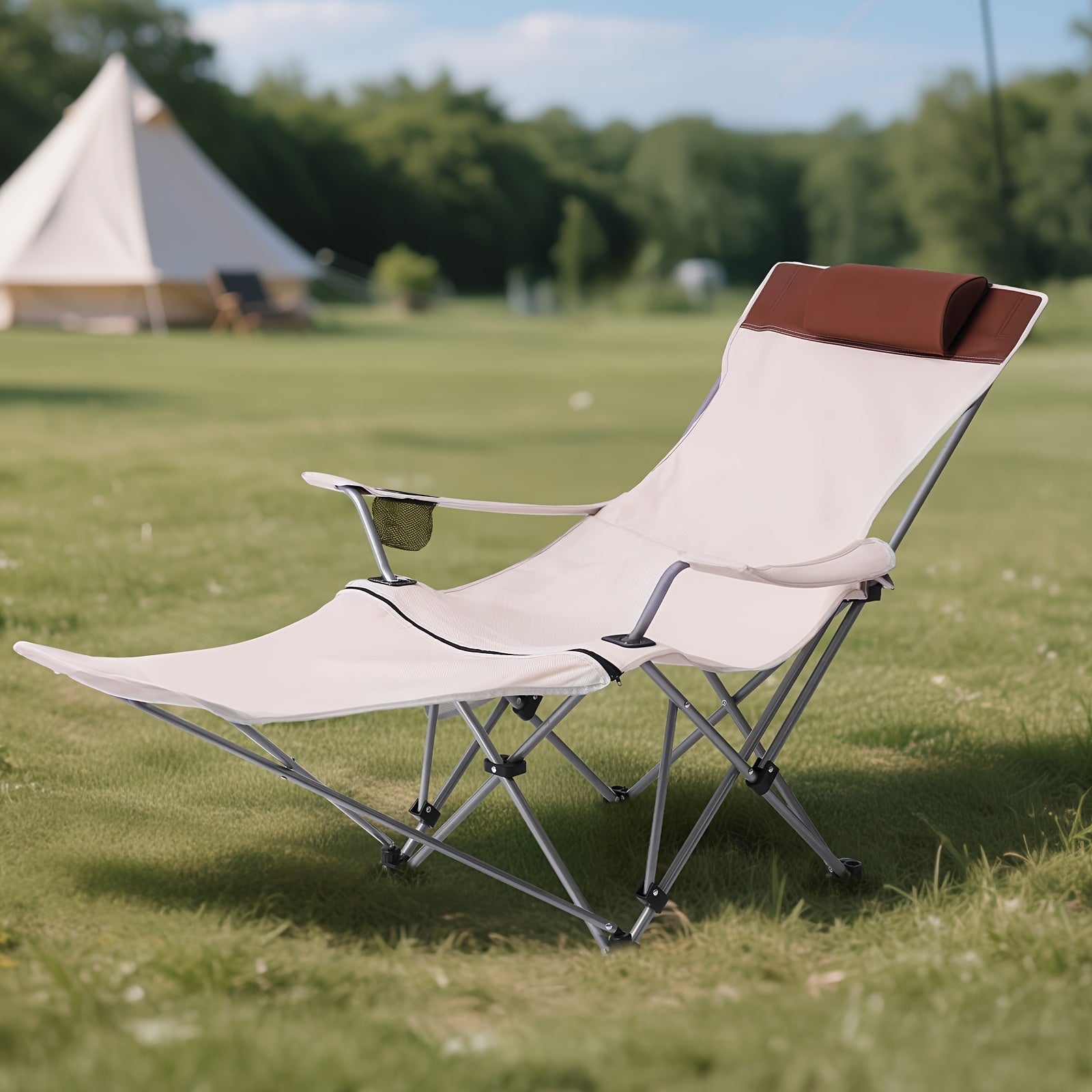 TEMU Reclining Camping Chairs With Footrest, Adjustable 90°-135° Backrest, Sturdy & Durable Beach Chair, 300 Lbs Capacity, Foldable Lounge Chair