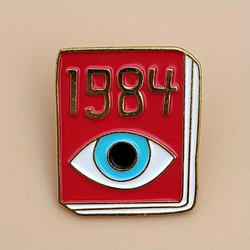 TEMU Creative Book 1984 Eye Brooch Metal Badge, Backpack Fashion Jewelry Men's Accessories, For Gifts