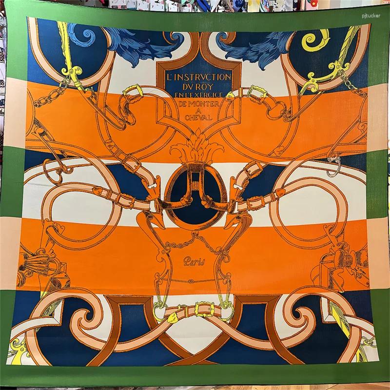 Scarves POBING Silk Cashmere Scarf Women Hand Rolled Saddle Belt Print Square Wraps Bandana Big Hijabs Female Foulard 135CM
