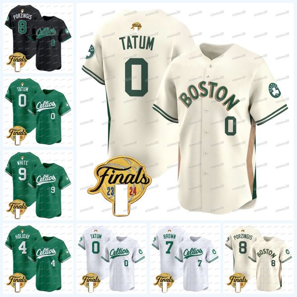 0 Jayson Tatum Jaylen Brown 2024 CELTIC BASEBALL FINALS Jersey Jrue Holiday Kevin Garnett Paul Pierce Larry Bird Derrick