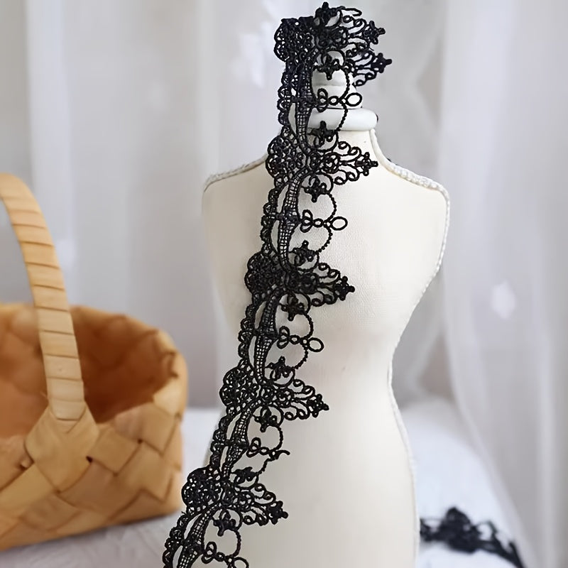 TEMU 1 Yard Elegant Black & White Floral Lace Trim - 2" Wide Fabric Ribbon For Dress, Bag, Sofa Accents & Crafting Projects, Flower Lace, Skirt