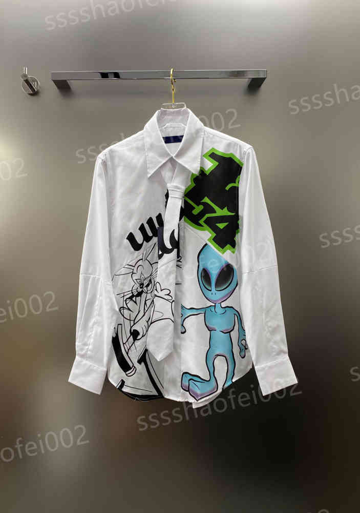 Designer Womens Casual Shirts Woman Blouses Tops 22ss Printed Loose Fit Lapel Shirt With Tie Fashion Brand Luxury T-shirts Women Clothing 0912