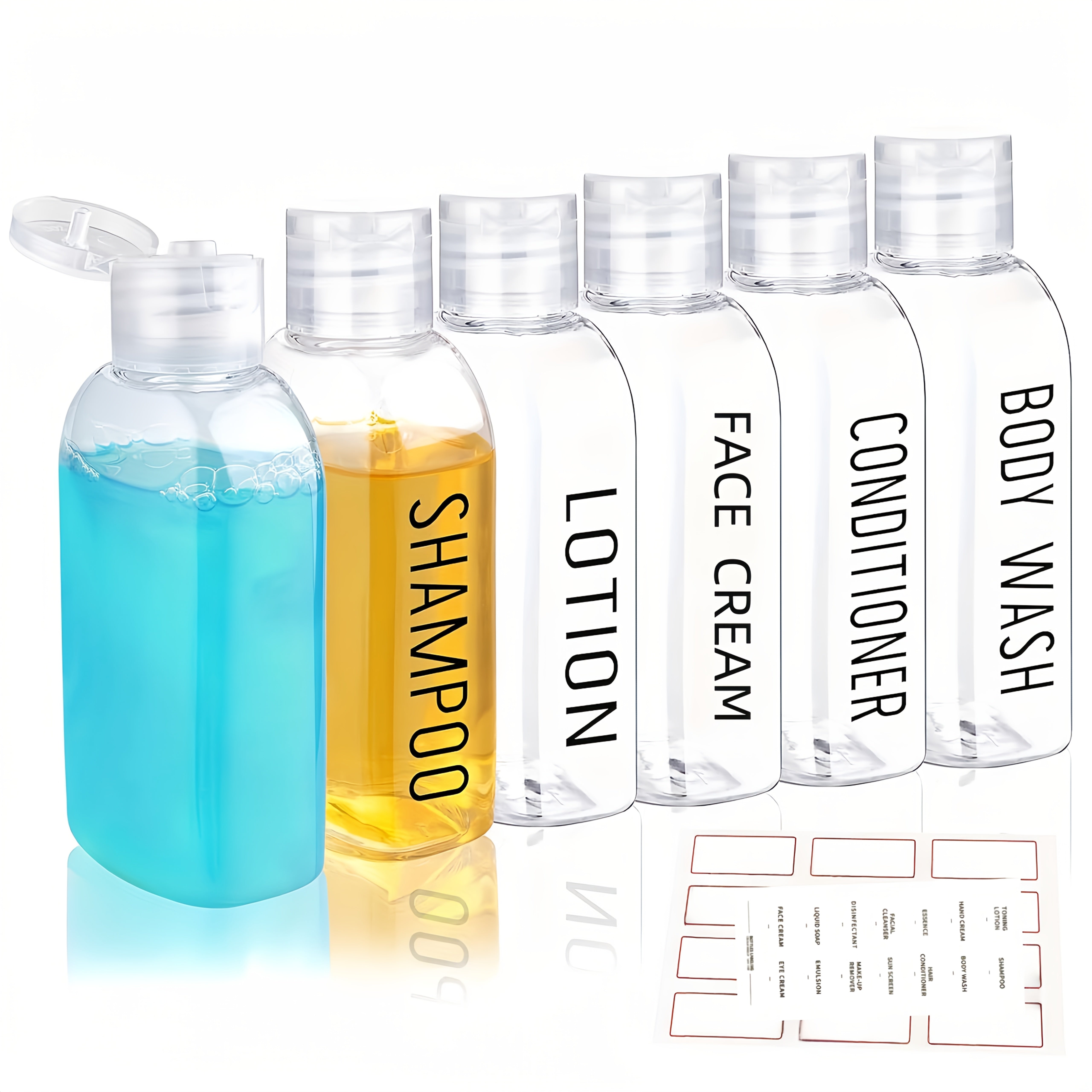 TEMU 6pcs Tsa Approved Leakproof Travel Bottles, 3.4oz Transparent Pet Plastic With Flip , Suitable For Shampoo, Conditioner, Body Wash, Etc. -