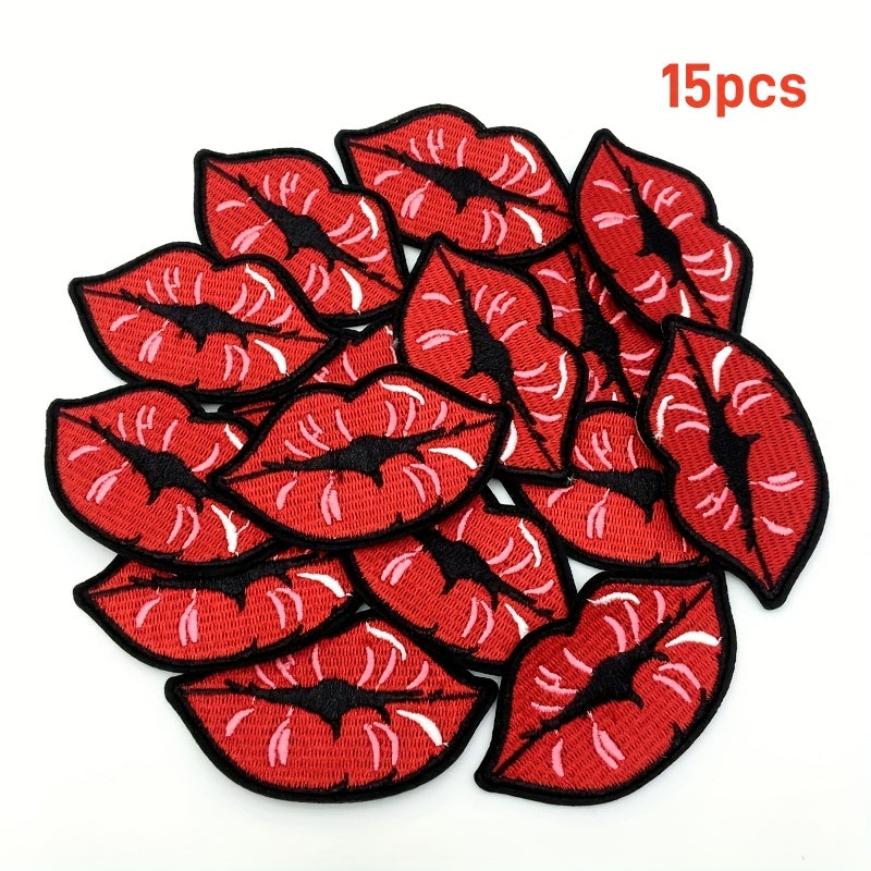 TEMU 15pcs Lips Embroidered Iron On Patches, Clothing, Hats, T-shirts & Jackets, Jeans, Shoes - Diy Sewing Craft Decoration Embroidery Patch Set