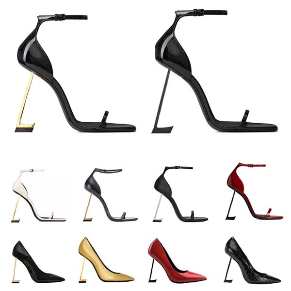 women Dress Shoes high heels leather Gold Tone triple black luxury womens lady designer sandals Party Wedding Office pumps