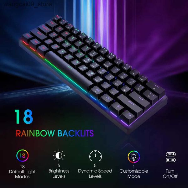Keyboards 61 Keys Mechanical Keyboard Wired USB Mechanical Keyboard 17 Types RGB Keyboard For Computer Laptop Red Blue Tea Axis Keyboard J24
