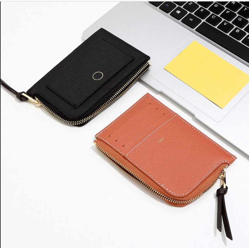 Luxury Designer Zipper card holder Low Key coin purse Top quality Slim Leather wallet with card slots Zipper coin purse Key Pouch Brown Designer Car