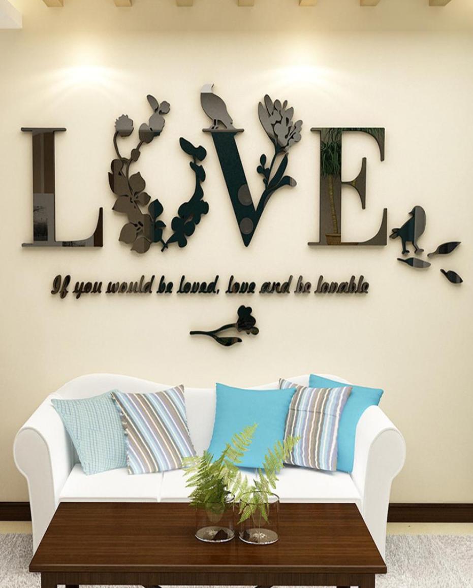 3D Leaf LOVE Wall Stickers Lettering Art Quote Sticker For Living Room Bedroom Acrylic Mural Wall Decal Removable Art Home Decor6078314