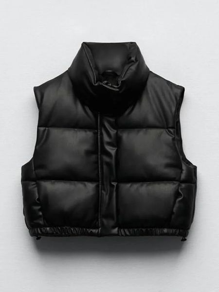 Women&#039;s Vests Winter PU Leather Jacket Vest Women Black Stand Collar Sleeveles Zipper Moto Biker AutumnShort Waistcoat Ladies 231018