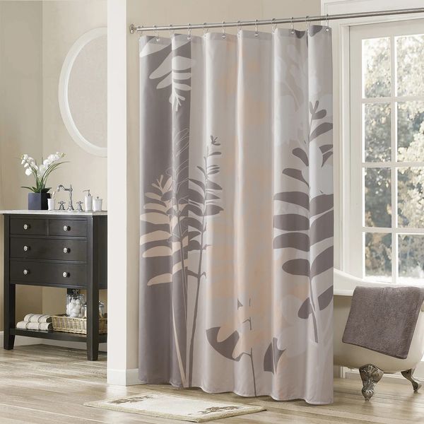 Shower Curtains Olivia Grey Flower Polyester Waterproof Taupe Fabric Leaves Printed Decorative Tan Floral Curtain 230819