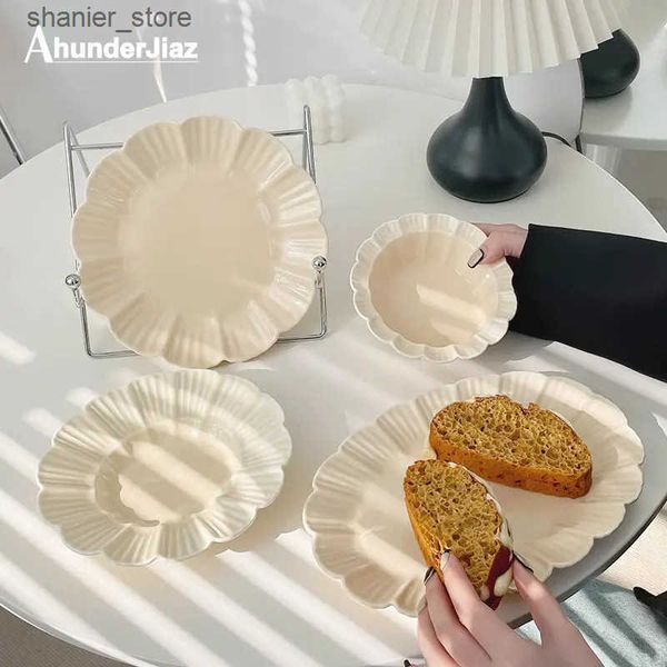 Dishes Plates Ahunderjiaz French beige ceramic tableware set valley dessert tray rice bowl fish fillet kitchen tableware set cream style L24